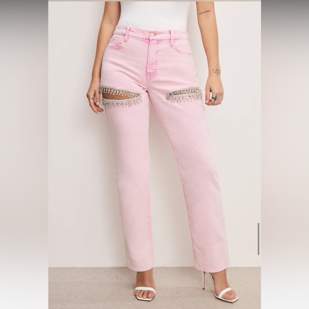 Good American Good Icon Pink Straight Diamond Jeans, size 16